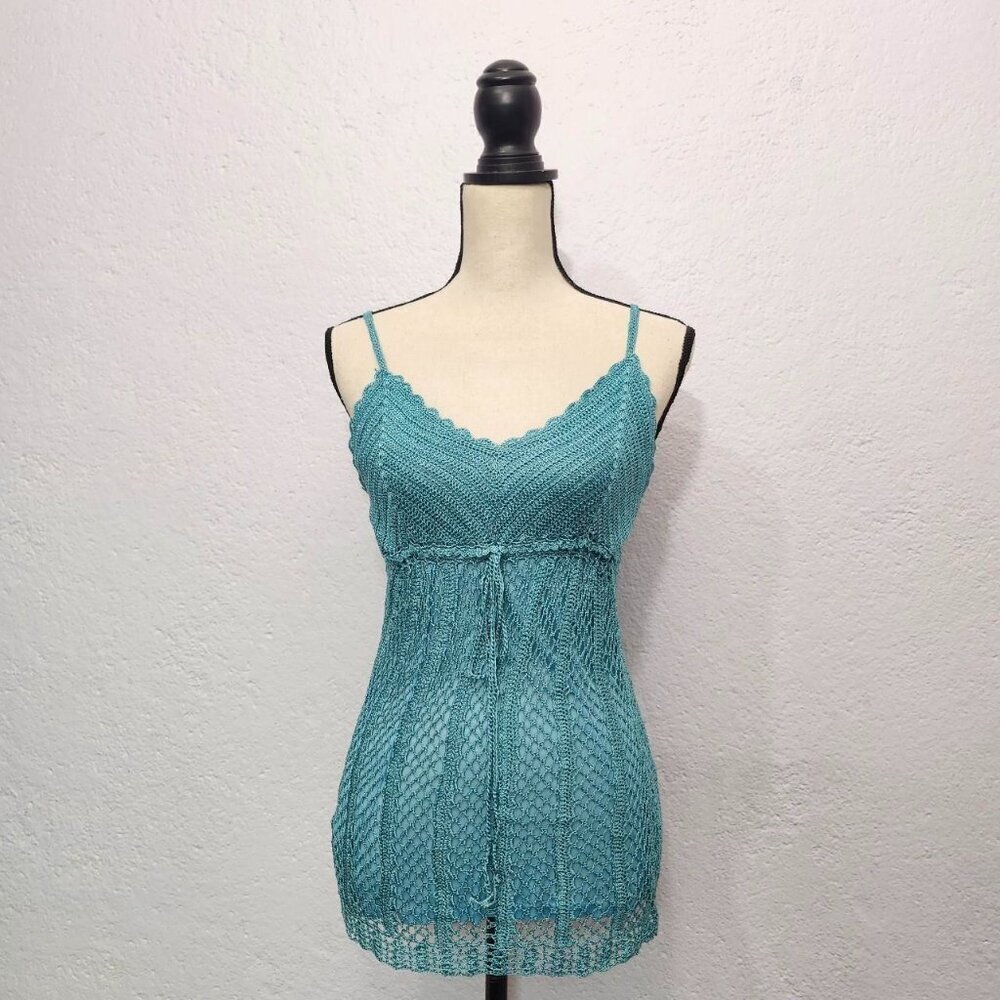 Y2K Blue crochet knit cami tank top